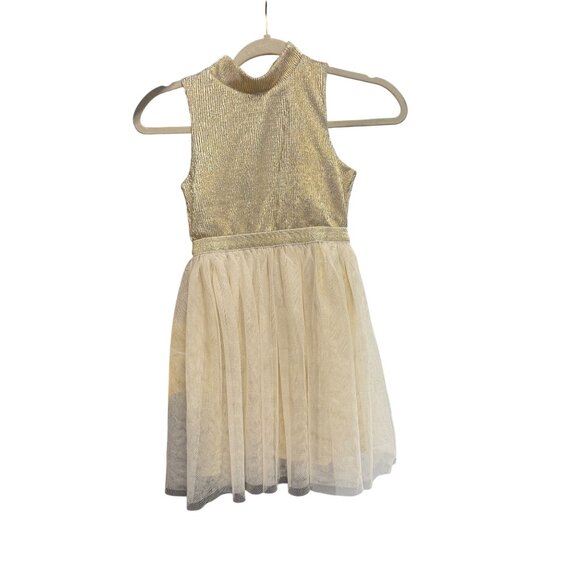 Pink & Violet Other - Pink & Violet Girls Gold Metallic Top & Tulle Skirt Dress Keyhole Back M (7/8) P